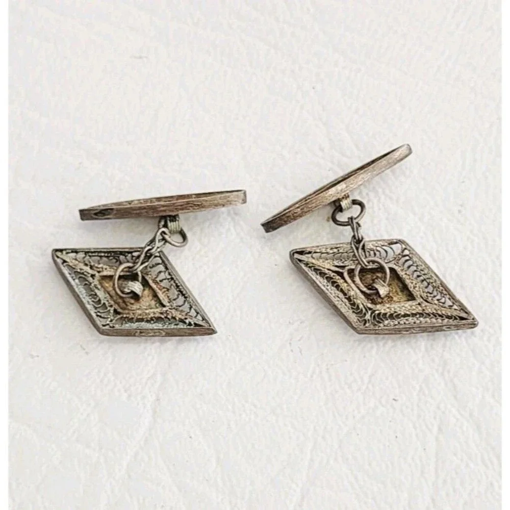 Vintage Sterling Silver Id Filigree Cufflinks 1